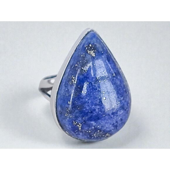 Vintage 925 Silver Lapis Lazuli Ring Chunky Teardrop Statement Blue - Picture 1 of 11